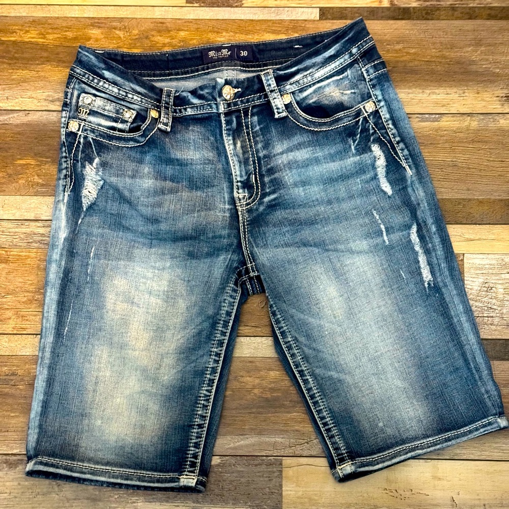Miss Me Blue Curvy Bermuda Shorts